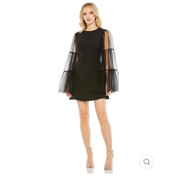 Mac Duggal High Neck Flared Sheer Sleeves Mini Dress Black Size 8 NWT - Picture 1 of 10